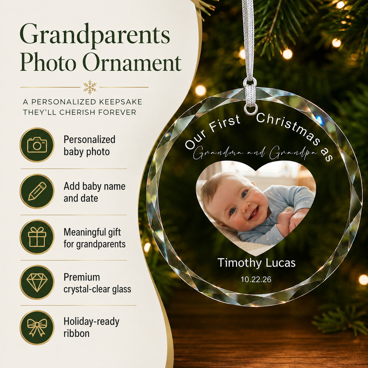 Personalized First Christmas as Grandma & Grandpa Photo Ornament Christmas tree display