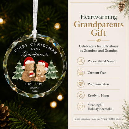 Personalized First Christmas as My Grandparents Glass Ornament quality and keepsake detail view