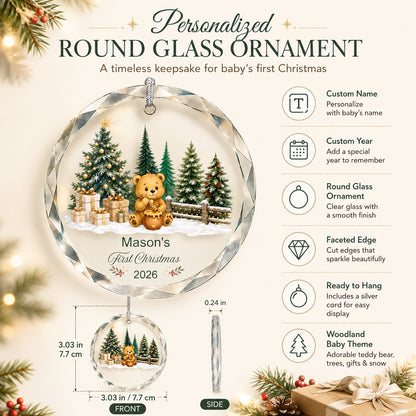 Personalized Teddy Bear First Christmas Glass Ornament gift-ready presentation