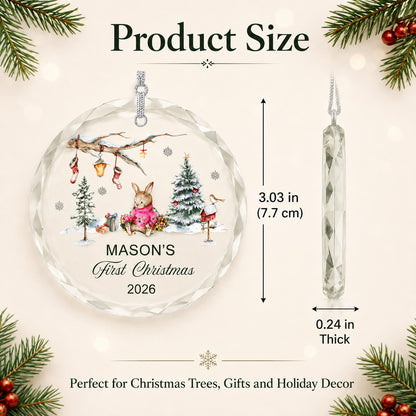 Personalized Bunny Baby's First Christmas Glass Ornament Size Chat