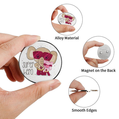 Personalized Round Magnets material layers: metal, magnetic base, and custom print.