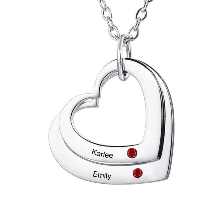 Personalized 925 Sterling Silver Heart Pendant Necklace with 2-4 Simulated Birthstones - Custom Engraved Family Name Jewelry, 18K Gold & Rose Gold Plated Gift for Mother, Grandmother, Daughter