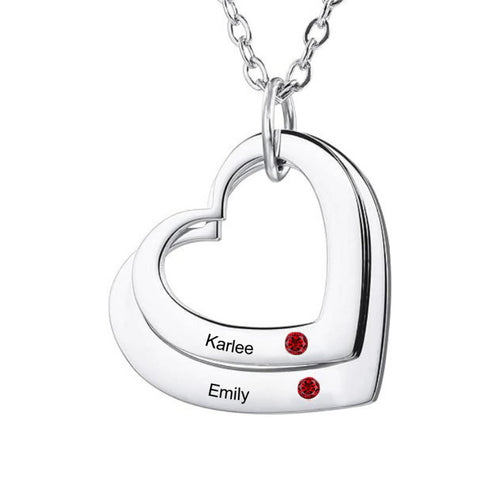 Personalized 925 Sterling Silver Heart Pendant Necklace with 2-4 Simulated Birthstones - Custom Engraved Family Name Jewelry, 18K Gold & Rose Gold Plated Gift for Mother, Grandmother, Daughter