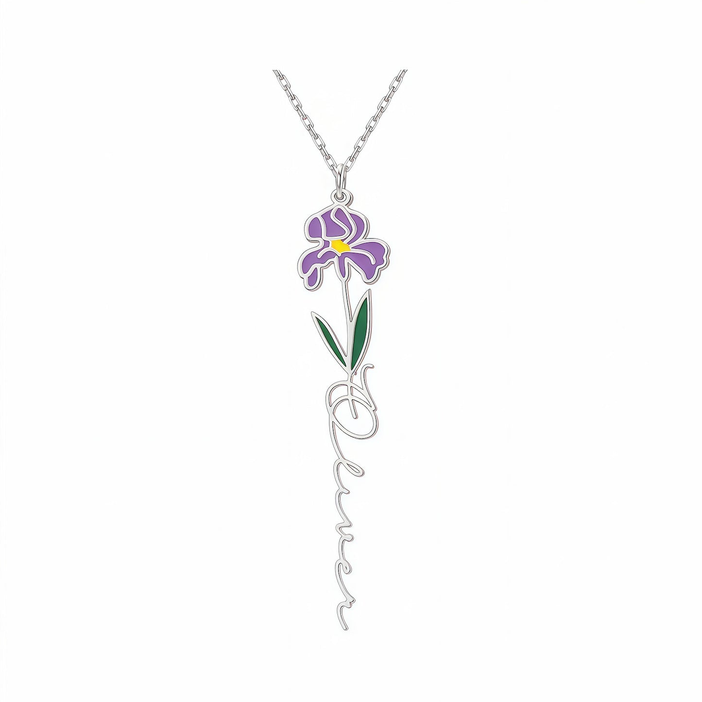 Personalized Floral Name Necklace Charms with Birthstones - Custom Flower & Name Jewelry
