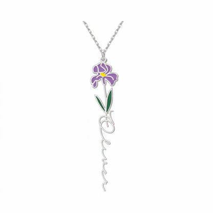 Personalized Floral Name Necklace Charms with Birthstones - Custom Flower & Name Jewelry
