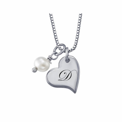Collier personnalisé en argent sterling avec initiale en forme de cœur et perle pour femme