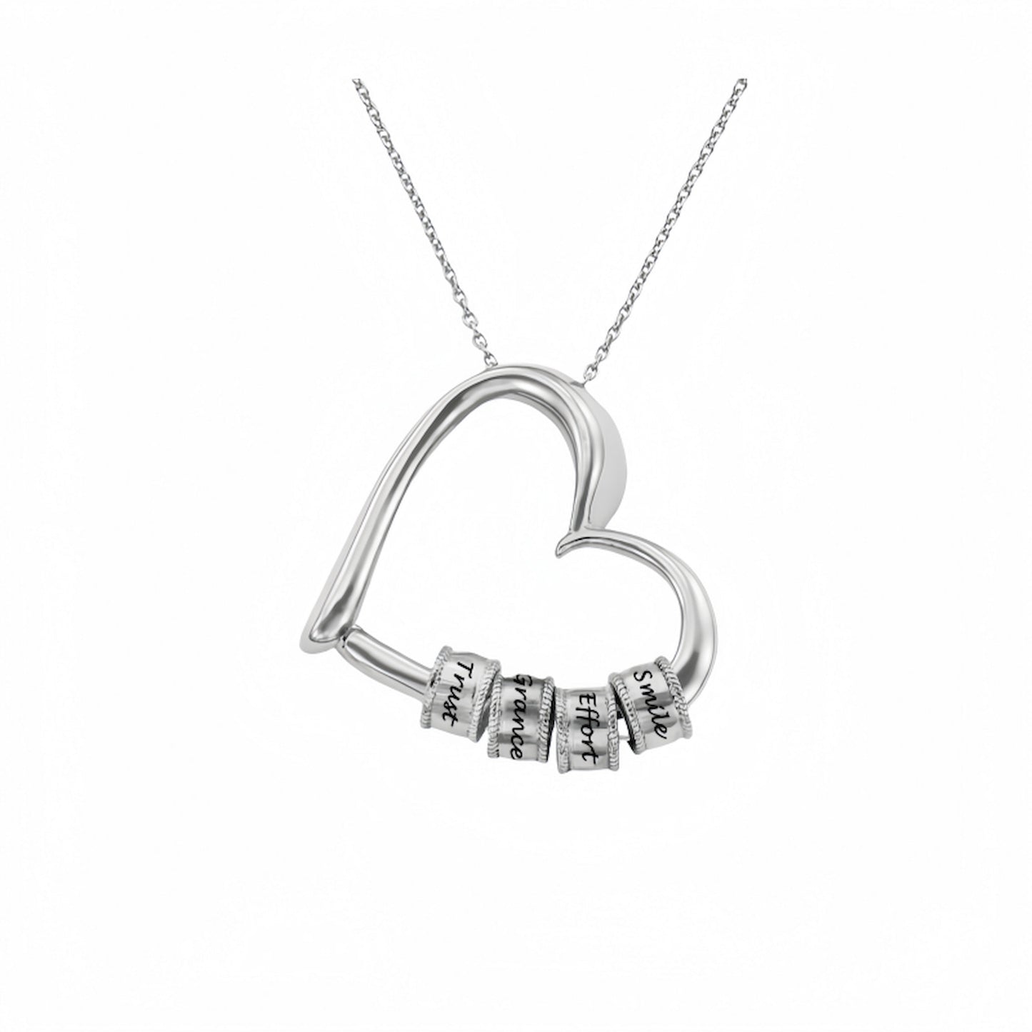 Collier personnalisé en argent sterling avec pendentif cœur gravé et perles empilables, cadeau unique pour maman