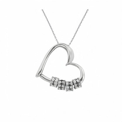 Collier personnalisé en argent sterling avec pendentif cœur gravé et perles empilables, cadeau unique pour maman