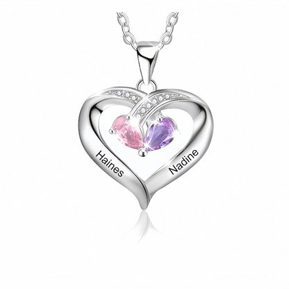 Collier pour maman avec 2 pierres de naissance, cadeau pour maman, collier personnalisé en forme de cœur avec 2 noms, collier de promesse, cadeau de fête des mères pour grand-mère, épouse, femme