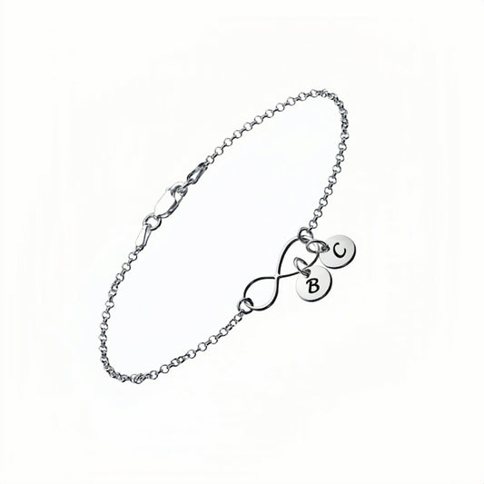 Custom Infinity Initial Bracelet, 925 Sterling Silver, Gift for Women & Girls