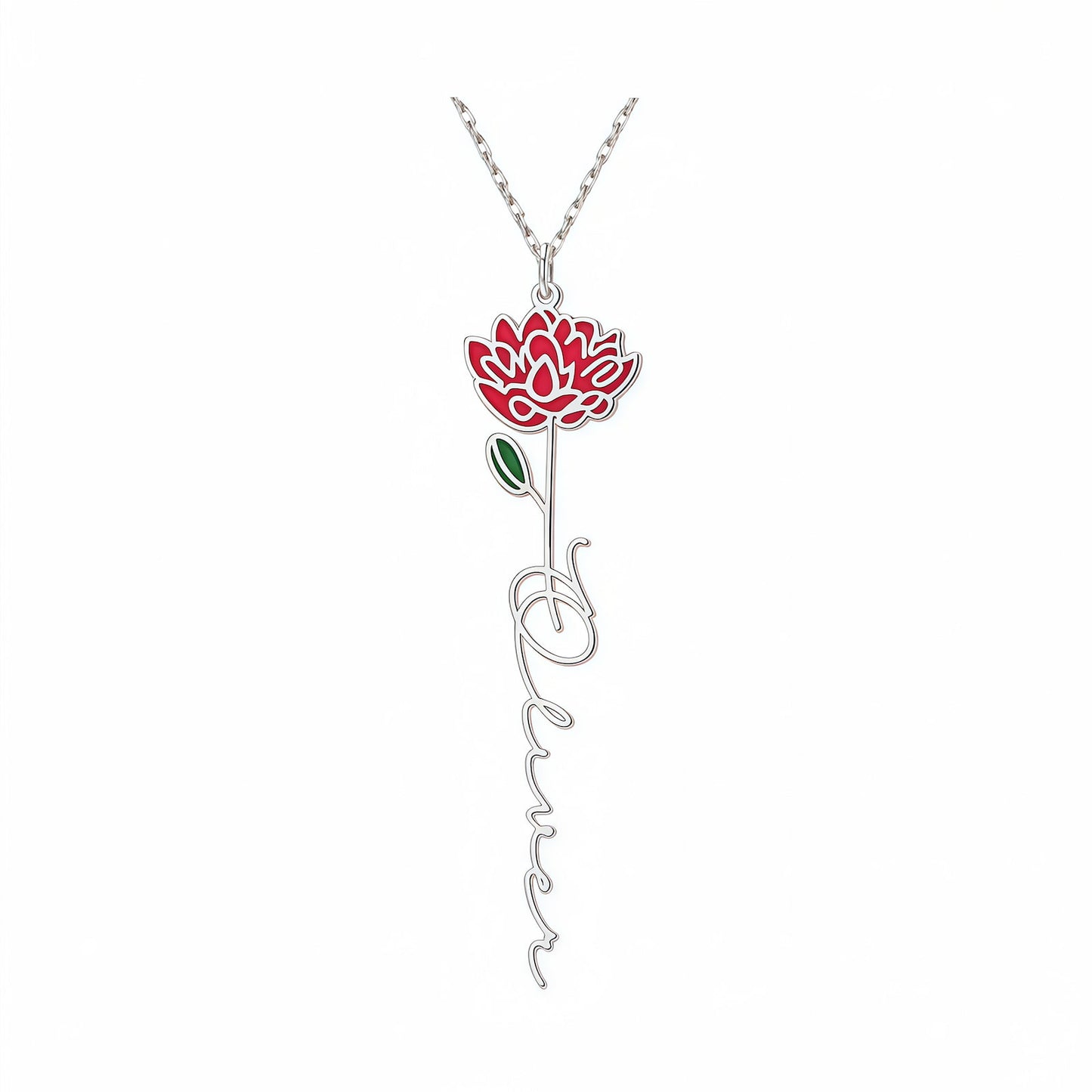 Personalized Floral Name Necklace Charms with Birthstones - Custom Flower & Name Jewelry