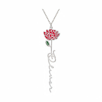 Personalized Floral Name Necklace Charms with Birthstones - Custom Flower & Name Jewelry