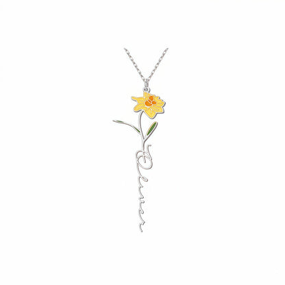 Personalized Floral Name Necklace Charms with Birthstones - Custom Flower & Name Jewelry