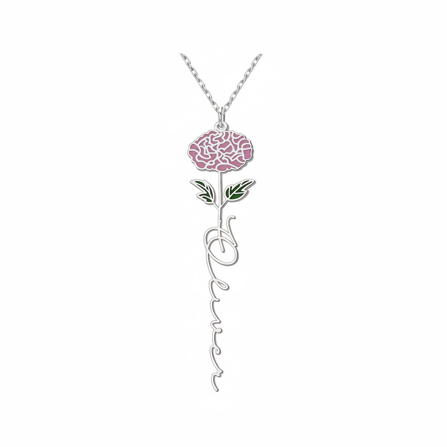 Personalized Floral Name Necklace Charms with Birthstones - Custom Flower & Name Jewelry