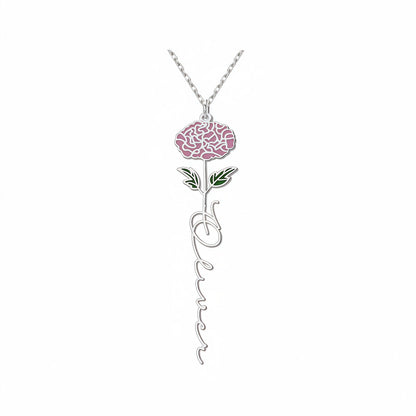 Personalized Floral Name Necklace Charms with Birthstones - Custom Flower & Name Jewelry