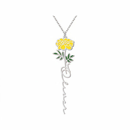 Personalized Floral Name Necklace Charms with Birthstones - Custom Flower & Name Jewelry