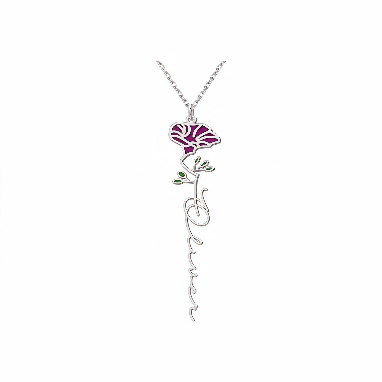 Personalized Floral Name Necklace Charms with Birthstones - Custom Flower & Name Jewelry