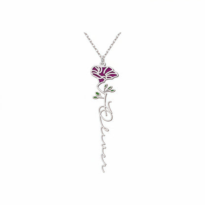 Personalized Floral Name Necklace Charms with Birthstones - Custom Flower & Name Jewelry