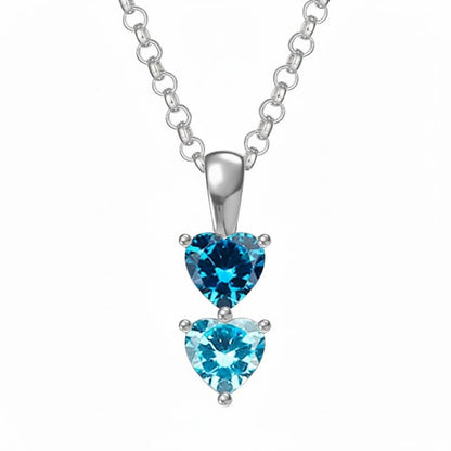 Sterling Silver double heart birthstone necklace, a custom two-stone family jewelry piece.