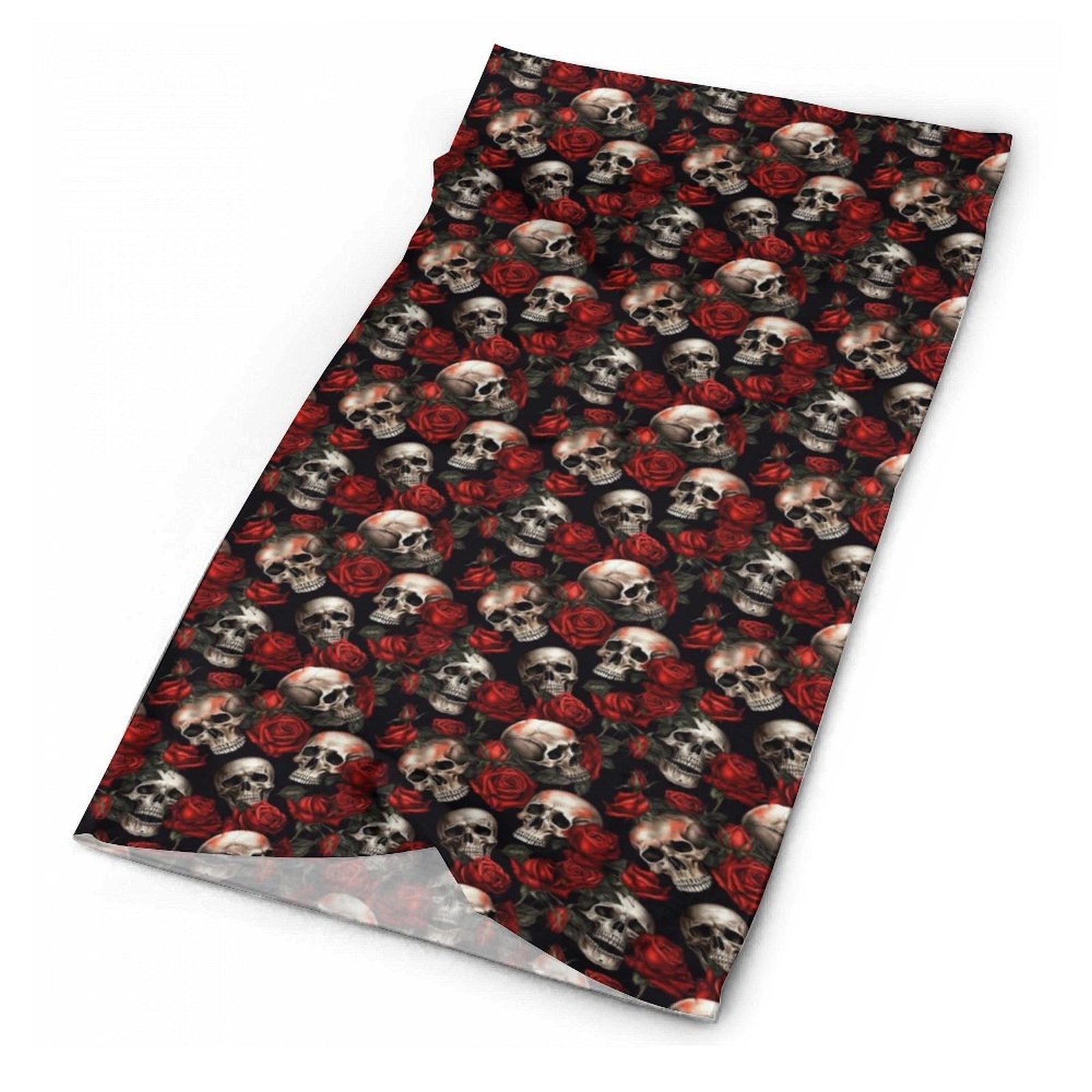 Personalized Skull Rose Bandana Fabric Detail. Custom Reusable Face Cover.