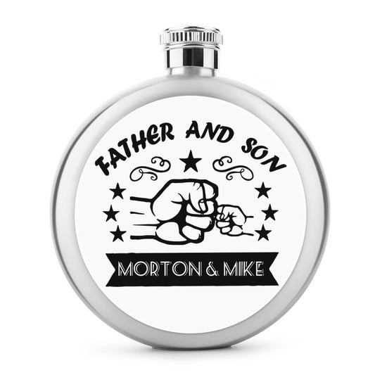 Personalized stainless steel hip flask, custom Father & Son gift for liquor.
