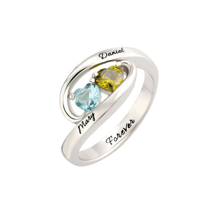 Personalized Birthstone Name Ring - Custom Engraved Forever Love Jewelry for Women