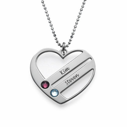 Personalized sterling silver heart name necklace with 2 birthstones .