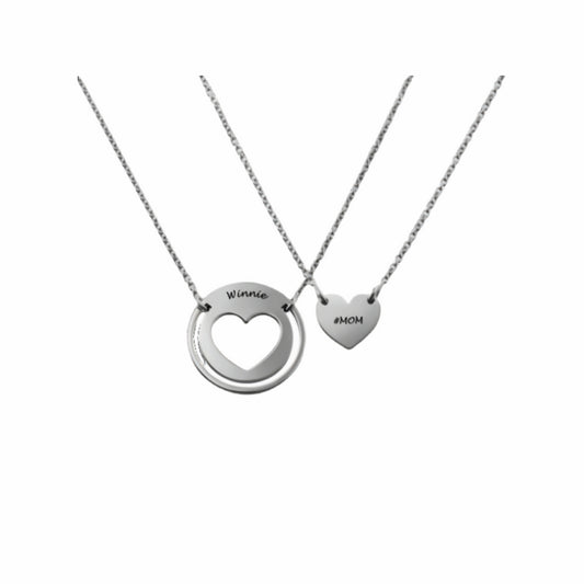 Personalized sterling silver Mother Daughter matching necklace set of 2, engraved.