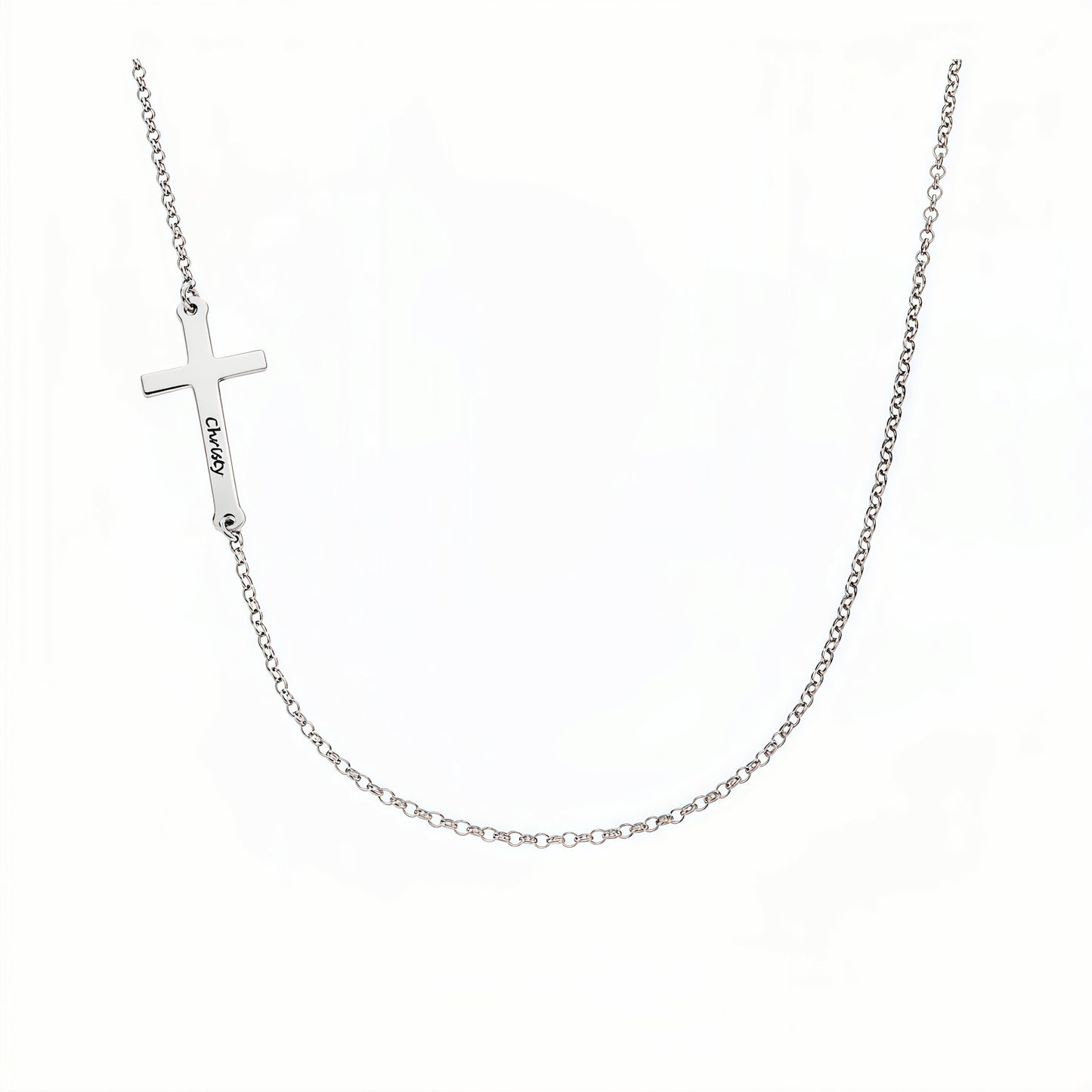 Personalized sterling silver sideways cross choker necklace.
