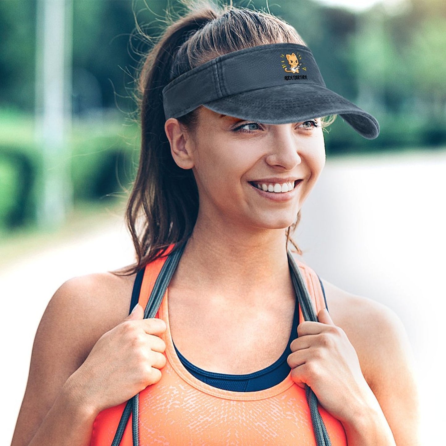 Woman wearing Personalized Sun Visor while running. DIY Custom Cap.