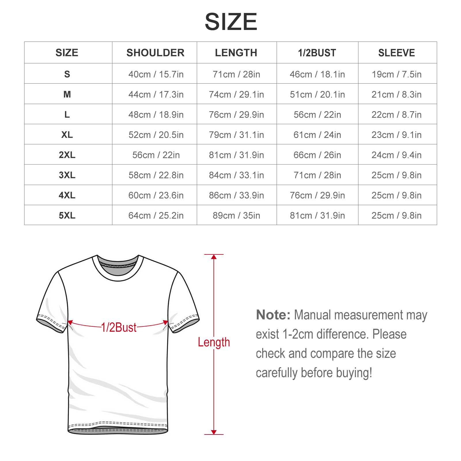 Personalized T-Shirt Men with Custom Design Size Chart.