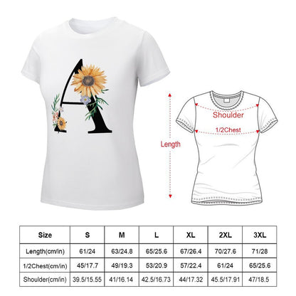 Personalized T-Shirt size chart. Custom Design length and chest measurements.