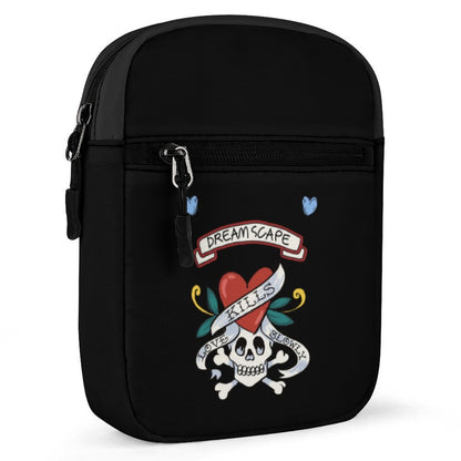 Personalized Tattoo Art Small Satchel Bag, showing side profile and zipper detail.