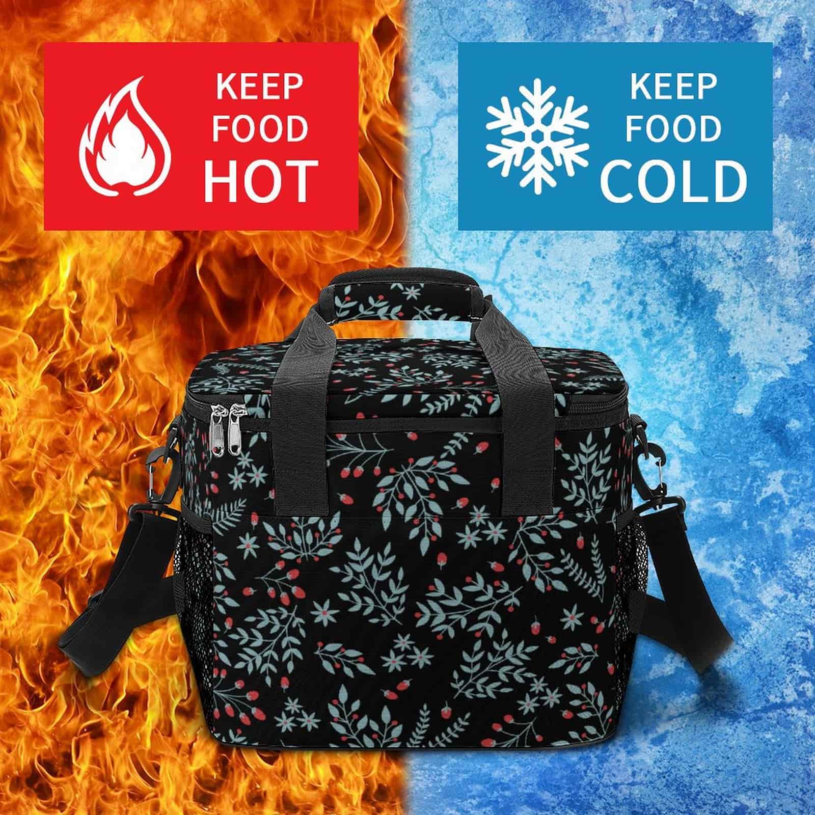 Personalized Thermal Lunch Bag demonstrating the hot and cold retention function.