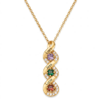 Gold personalized three-name birthstone necklace