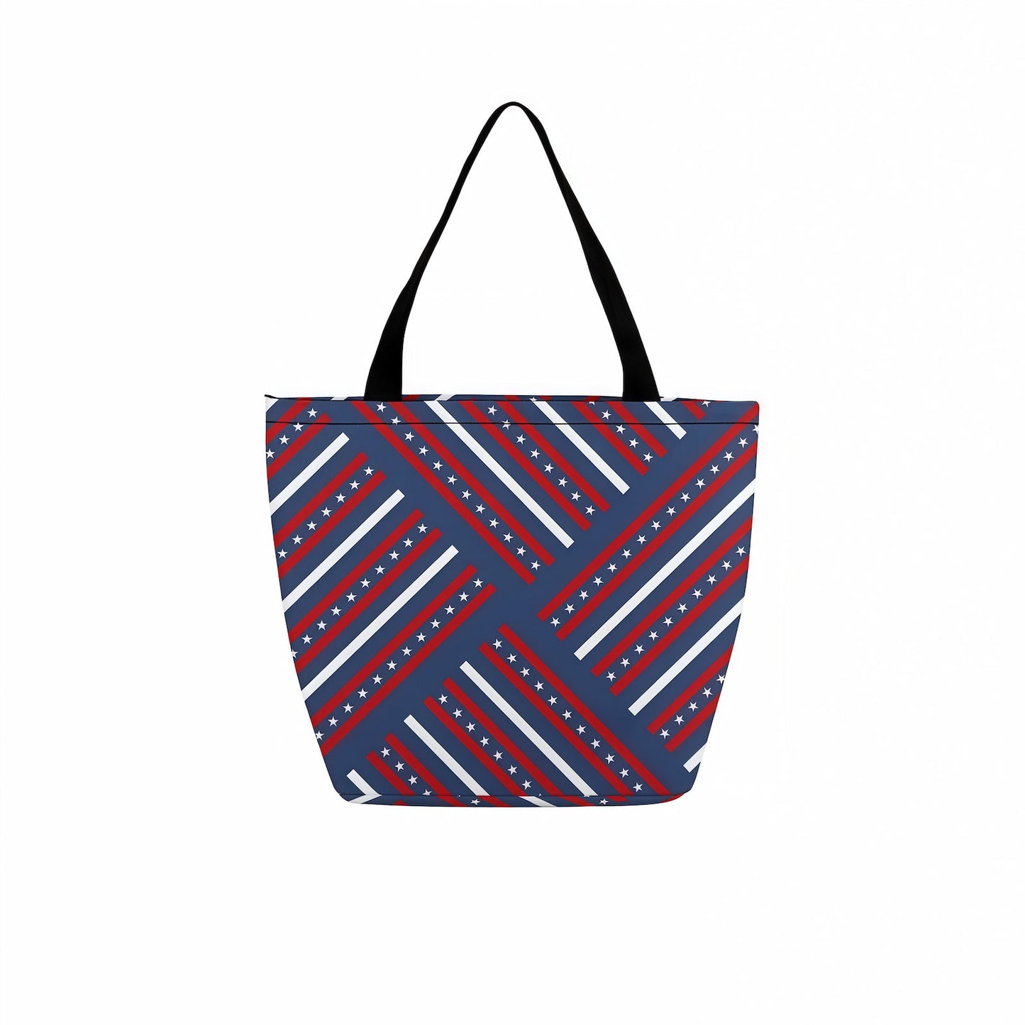 Personalized Tote Bag, Zipper Pocket, USA flag-inspired geometric pattern.