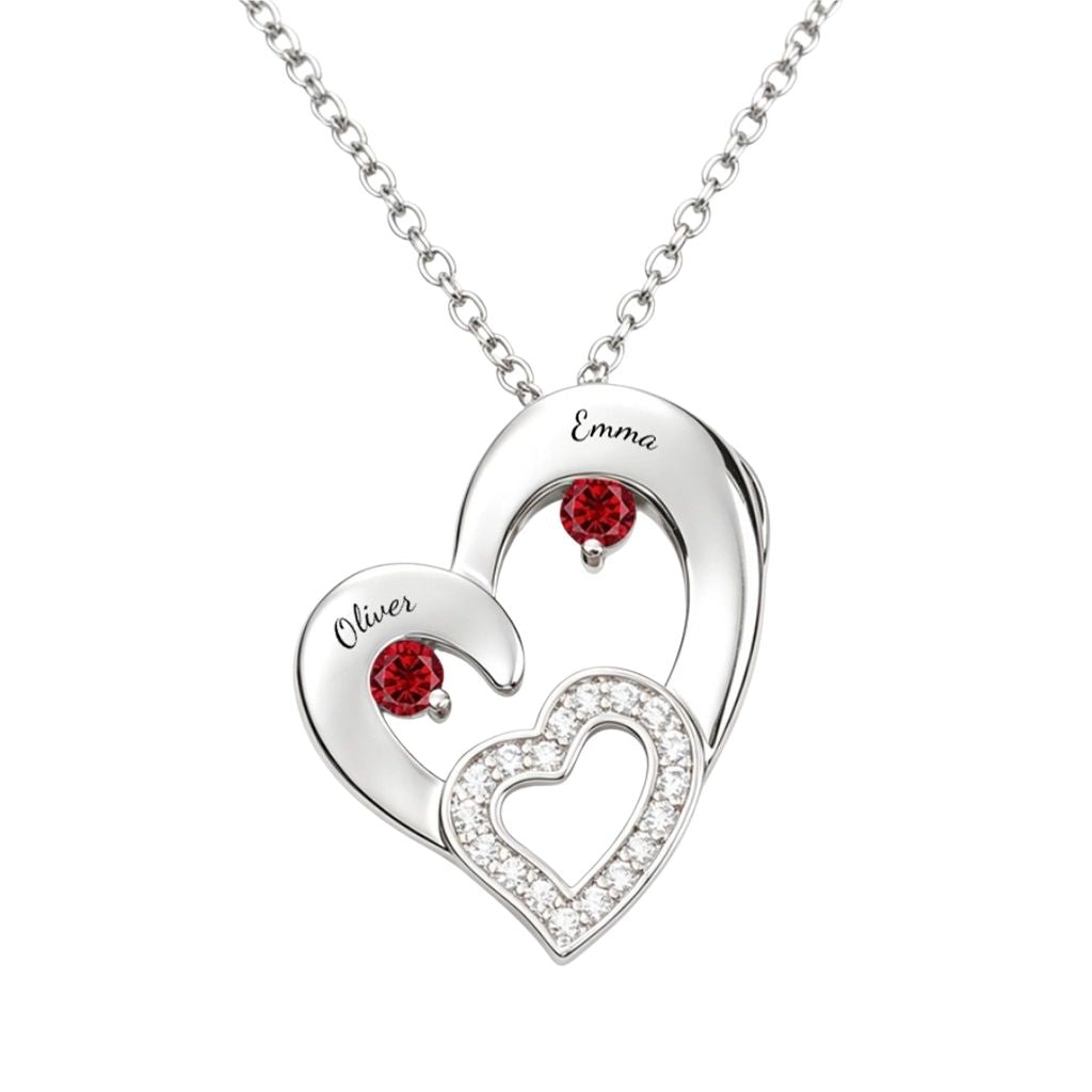 Two heart birthstone necklace front view