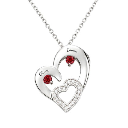 Two heart birthstone necklace front view