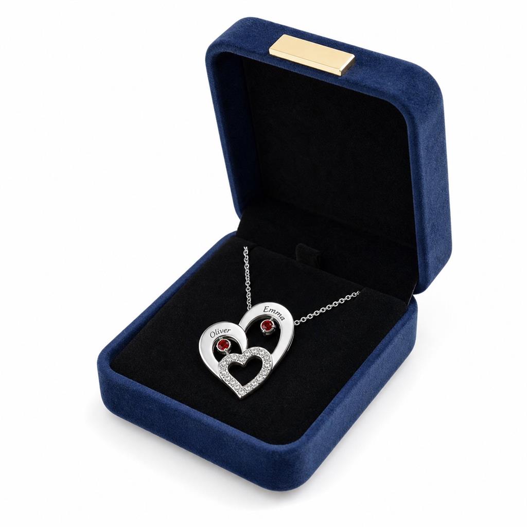 Two heart necklace in a gift box