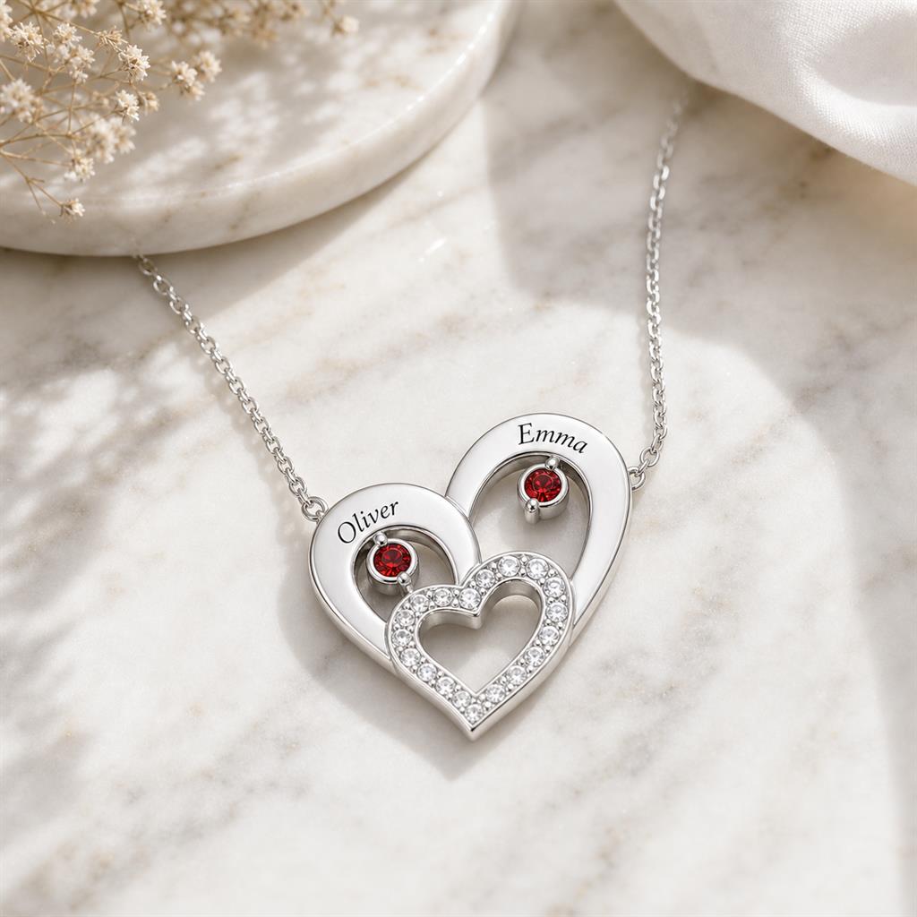 Two heart necklace on marble