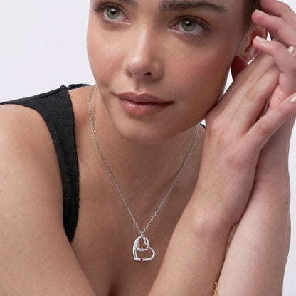 Custom Engraved Name Two Heart Birthstone Silver Necklace Ladies Fashion Gift Jewelry