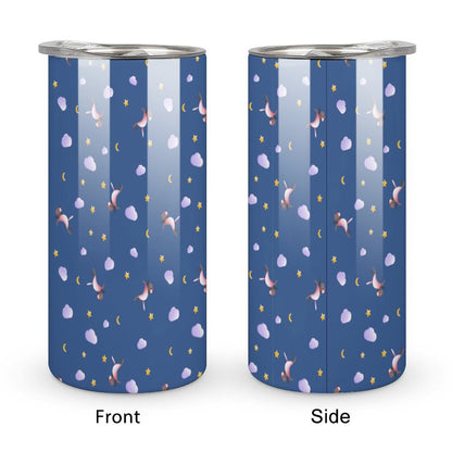 Front and side view of personalized unicorn stainless steel cup.