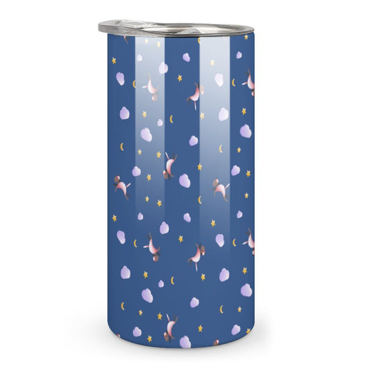Personalized unicorn print vacuum insulated travel coffee mug.
