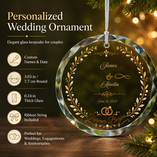 Couple Anniversary / Wedding Design personalized glass ornament personalized detail view
