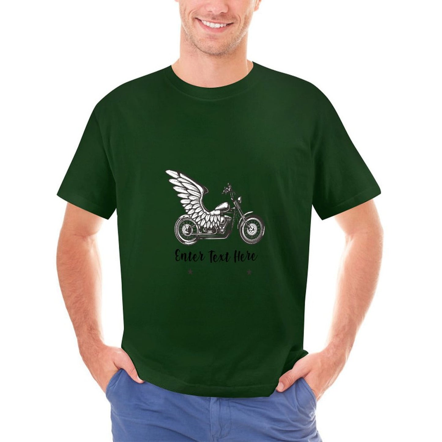 Personalized Winged Dad green T-Shirt front with custom name and angel wings design.