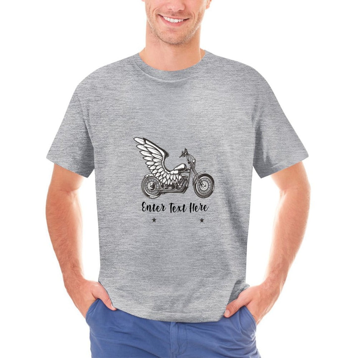 Personalized Winged Dad grey T-Shirt front with custom name and angel wings design.