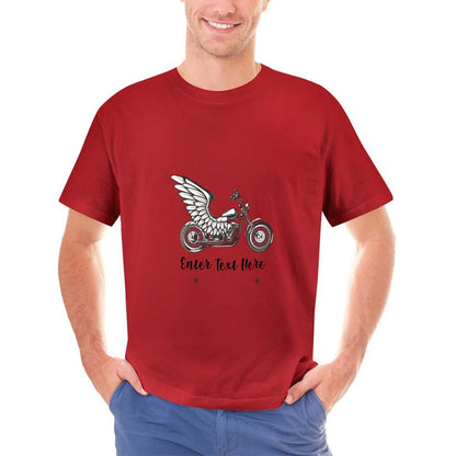 Personalized Winged Dad red T-Shirt front with custom name and angel wings design.