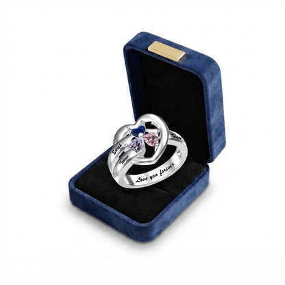 Custom winged heart birthstone name ring boxed jewelry view