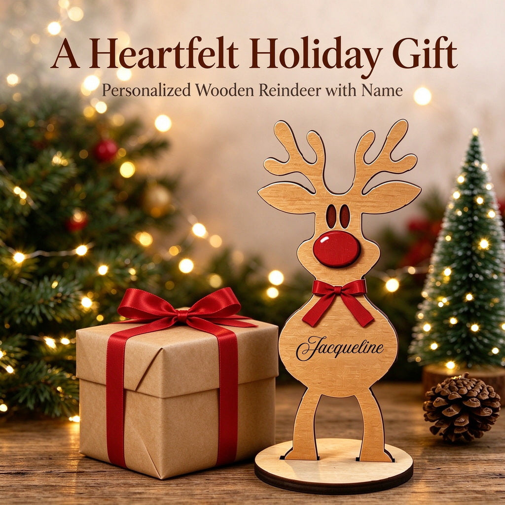 Personalized Wooden Reindeer Christmas Decoration with Custom Name - size or option details
