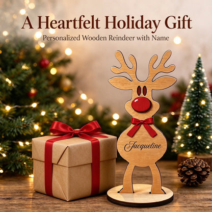Personalized Wooden Reindeer Christmas Decoration with Custom Name - size or option details